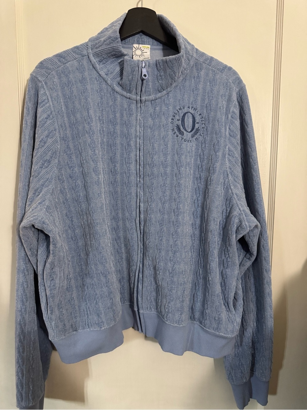 Offline by aerie Blue Zip-Front Cable Knit Sweatshirt